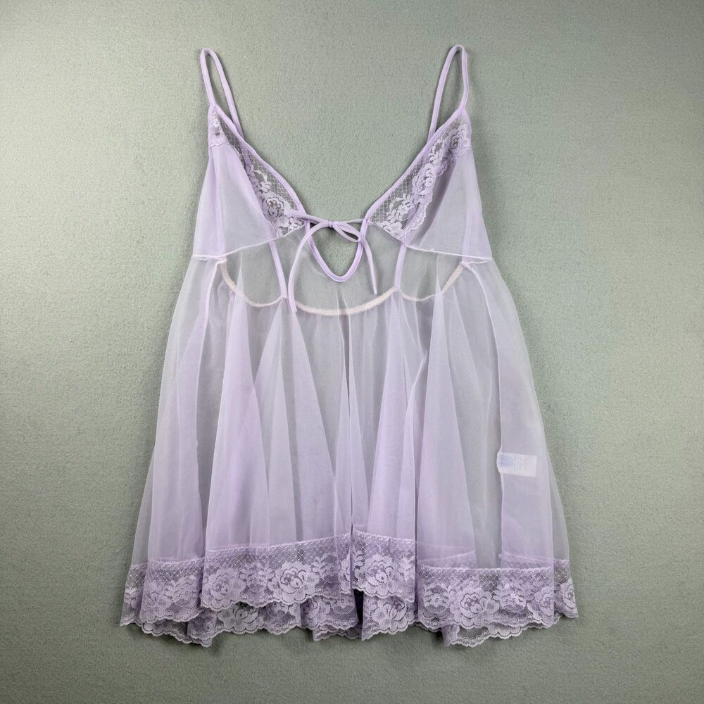 Vintage Coquette Babydoll Nightie Lingerie Womens L Lavender Sheer Lace